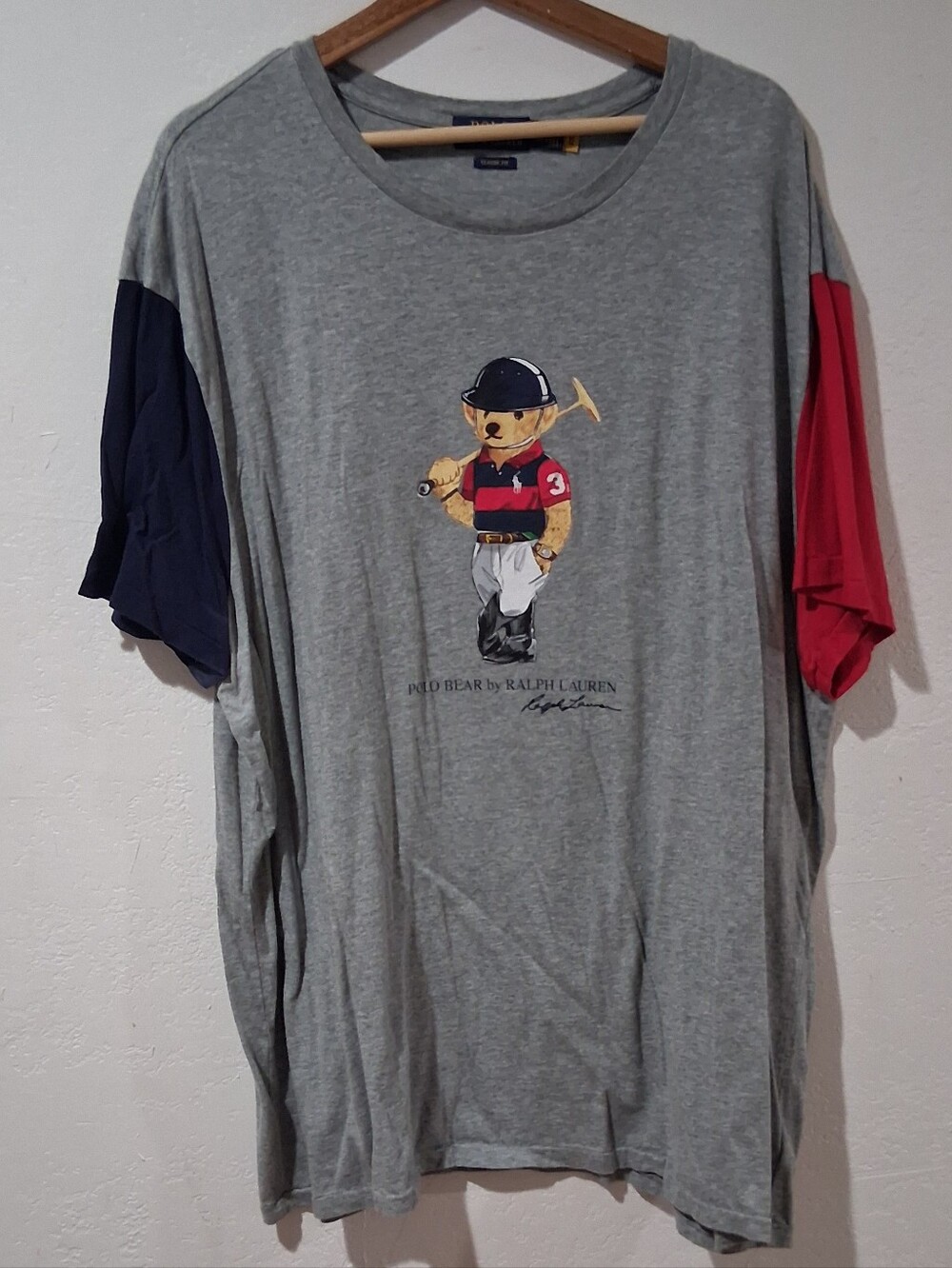 Ralph Lauren Grey Tee with Navy and Red Colorblock Sleeves
